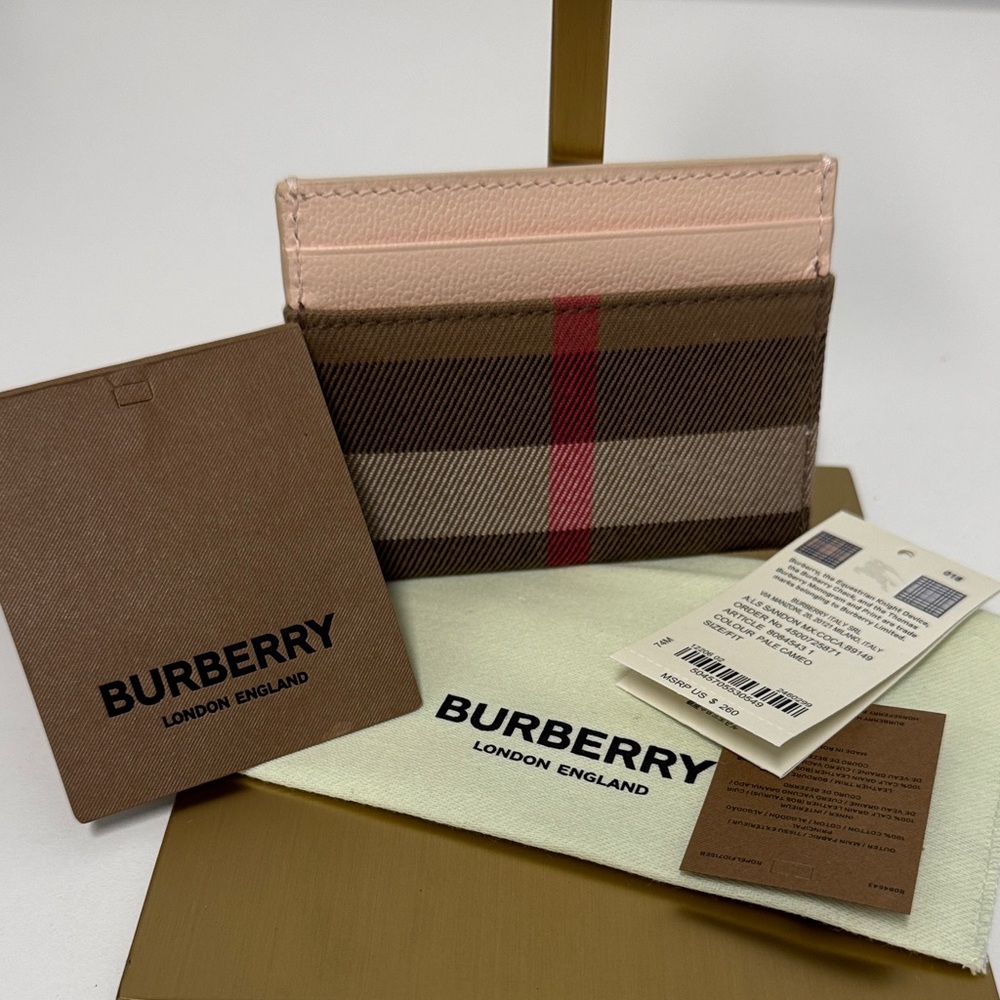 Burberry House Check Card Holder 69331bbf Beige Pink Leather NWT Authentic